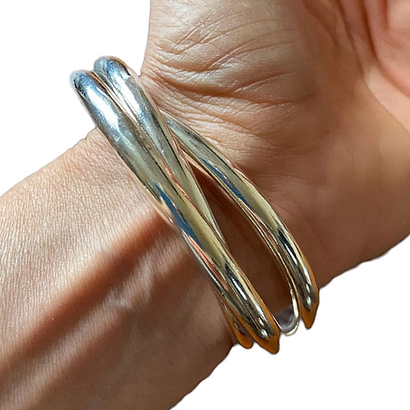 Bangle Bracelets Sterling Silver Three Piece Set - Picture 3 of 9